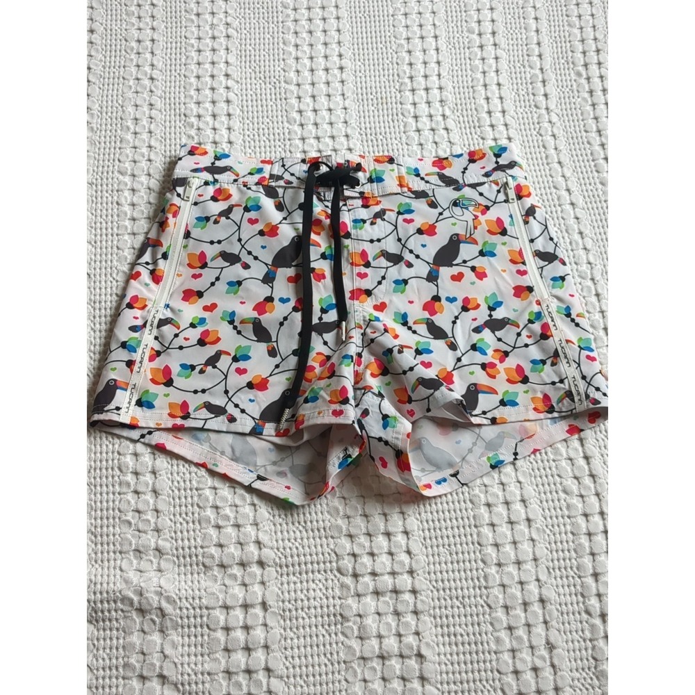 Tucann Swim Trunks Shorts Toucan Floral Print Sz Medium 29" Waist 3" Inseam